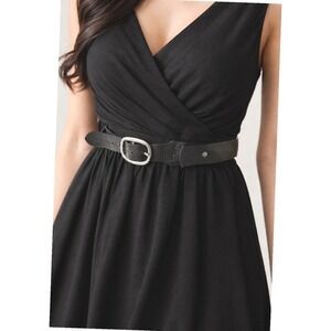 Gap Black Genuine Cow Leather Belt Silver‎ Oval Buckle M Preppy Academia 47-64